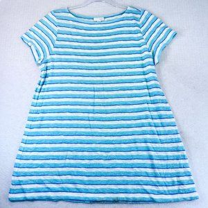 J JILL Womens M Blue White Striped Linen Beach Tunic Top Short Sleeve Casual